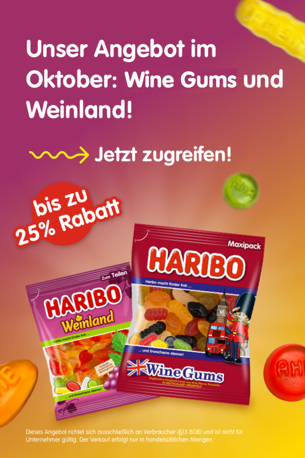 Bis  zu 25% Rabatt auf Winegums und Weinland. Nur im Oktober!